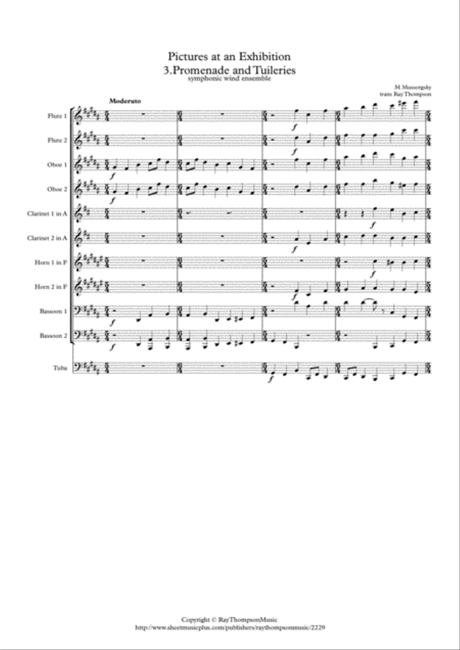 Mussorgsky: Pictures at an Exhibition Promenade and No.3 Tuileries (Children's quarrel after games)- Woodwind Quintet scores gallery preview page 1