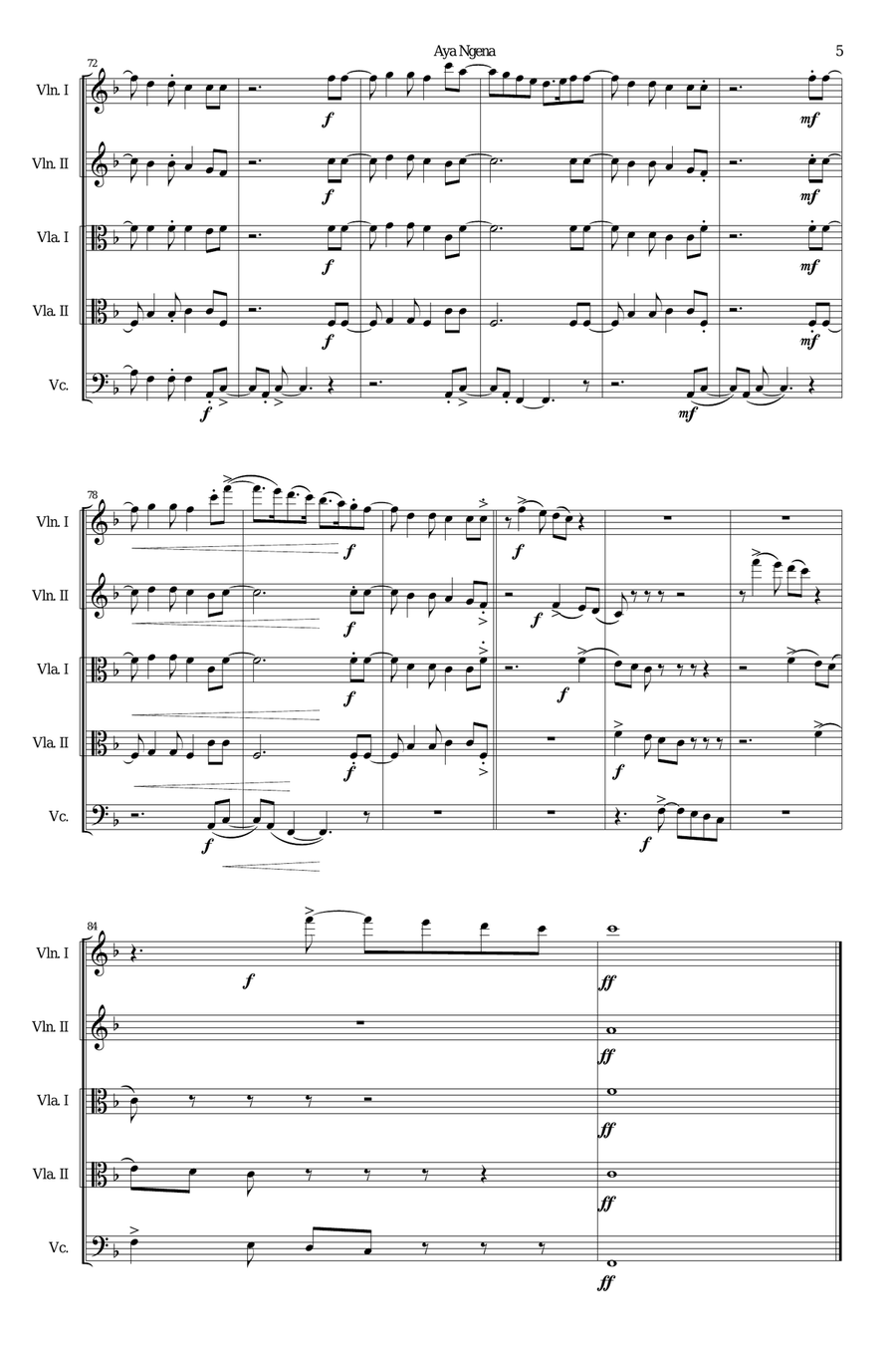Aya Ngena for string quintet (2 violins 2 violas 1 cello) String Quintet scores gallery preview page 5