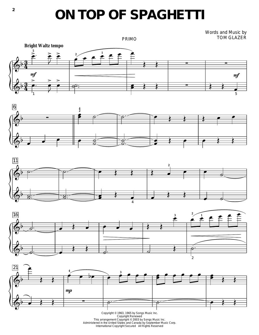 On Top Of Spaghetti Piano Duet scores gallery preview page 2