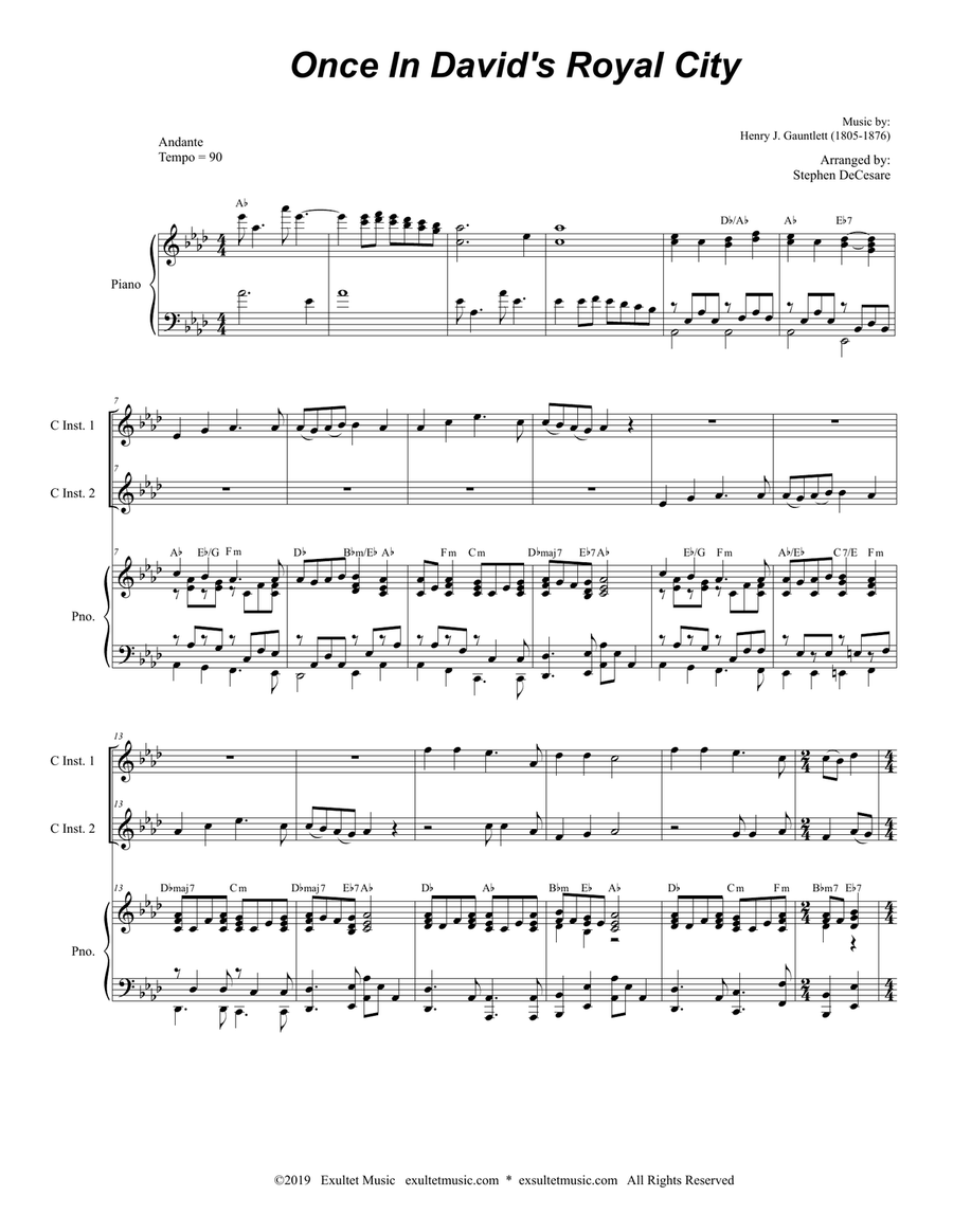 Once In Royal David's City (Duet for C-Instruments) Flute scores gallery preview page 1