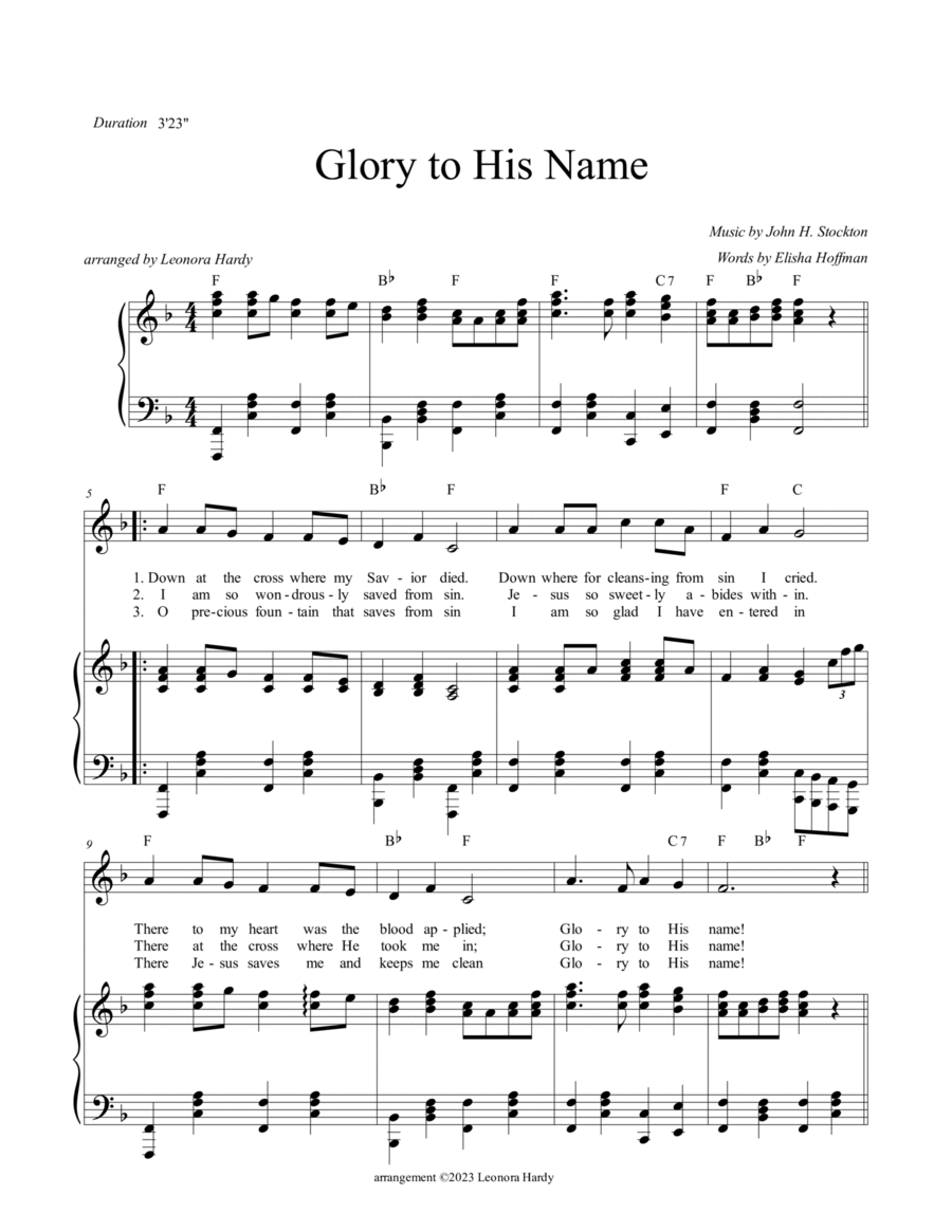 Glory to His Name! (Down at the Cross) Piano, Vocal, Guitar scores gallery preview page 1