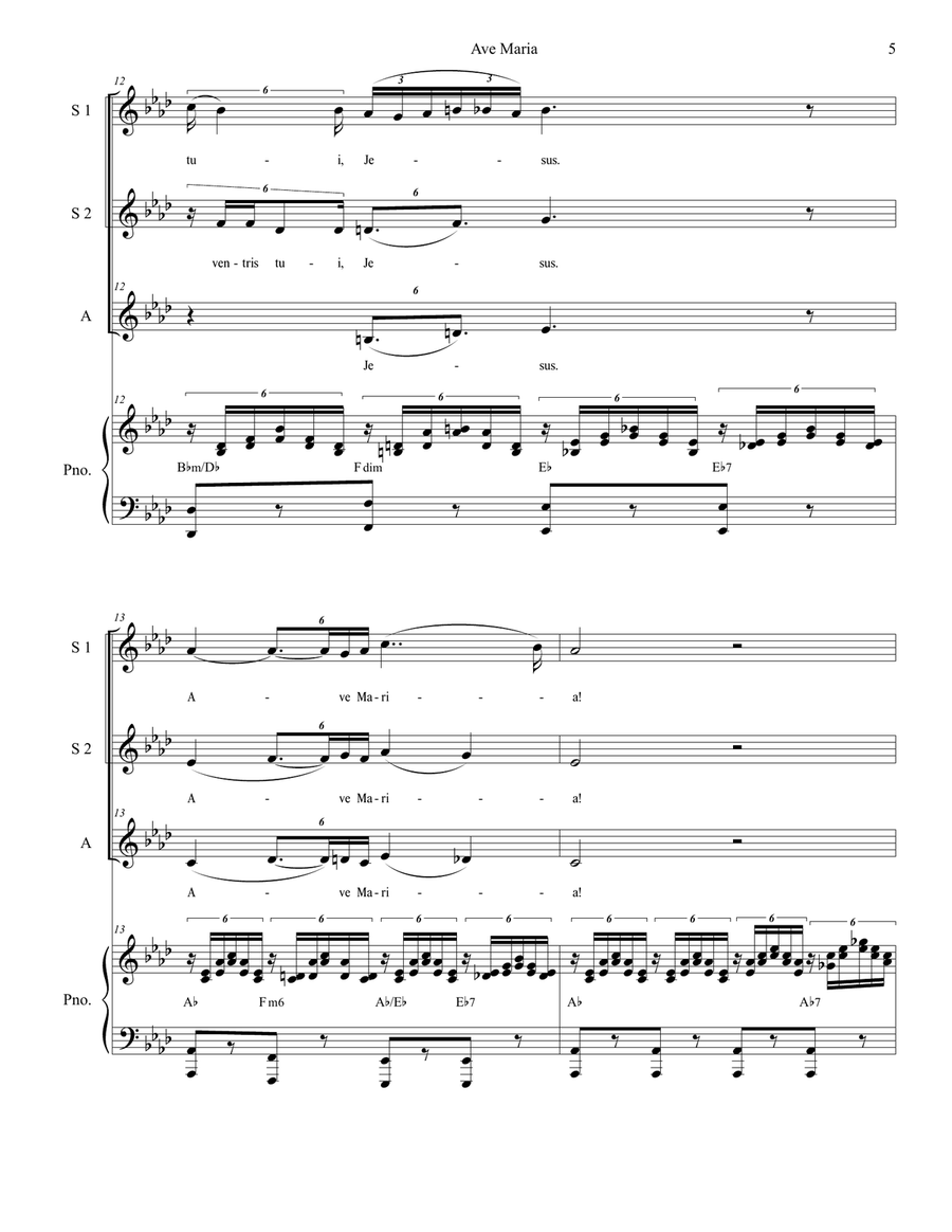 Ave Maria (for SSA - Piano Accompaniment - Medium Key) SSA scores gallery preview page 6