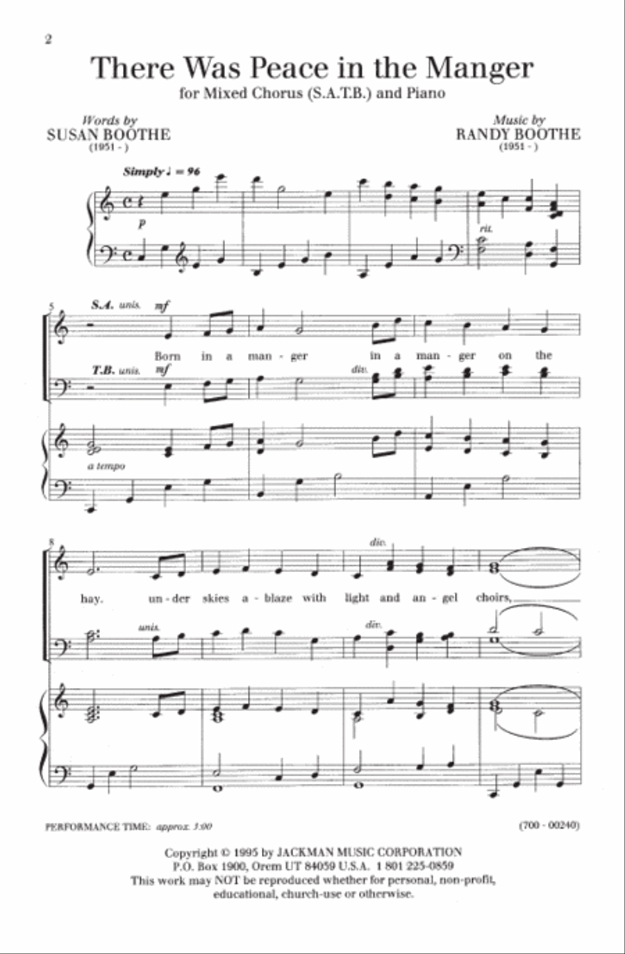 There Was Peace in the Manger - SATB 4-Part scores gallery preview page 2
