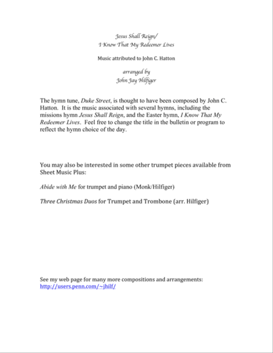 Jesus Shall Reign/ I Know That My Redeemer Lives for Trumpet and Piano Trumpet Solo scores gallery preview page 2