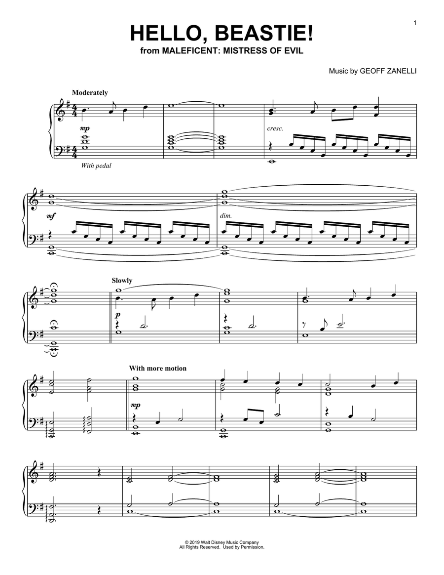Hello, Beastie! (from Disney's Maleficent: Mistress of Evil) Piano Solo scores gallery preview page 1