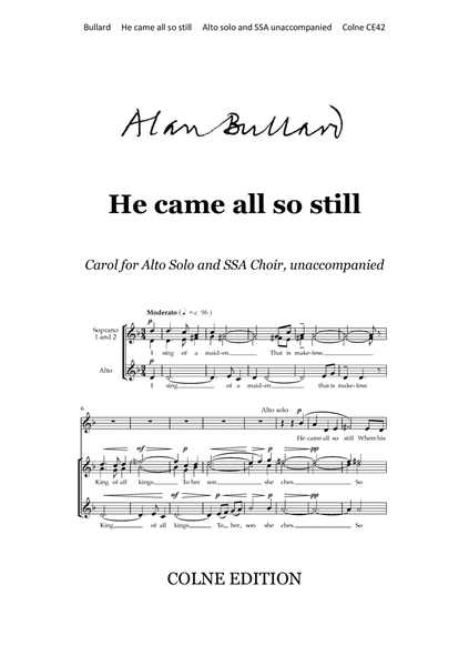 He came all so still (carol for upper voices with Alto solo) image number null