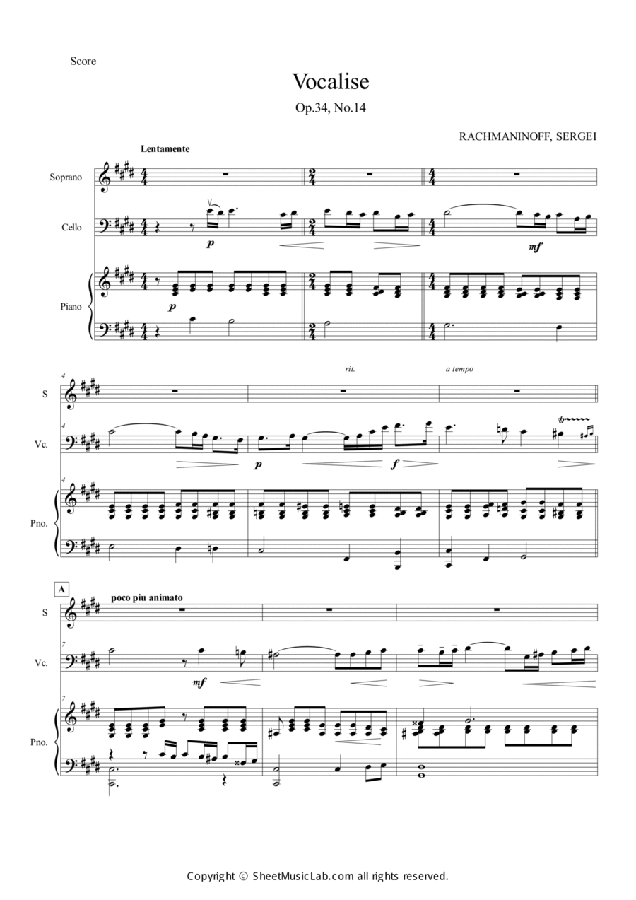 Vocalise Op.34, No.14 Vocalise Op.34, No.14 Soprano Voice scores gallery preview page 1