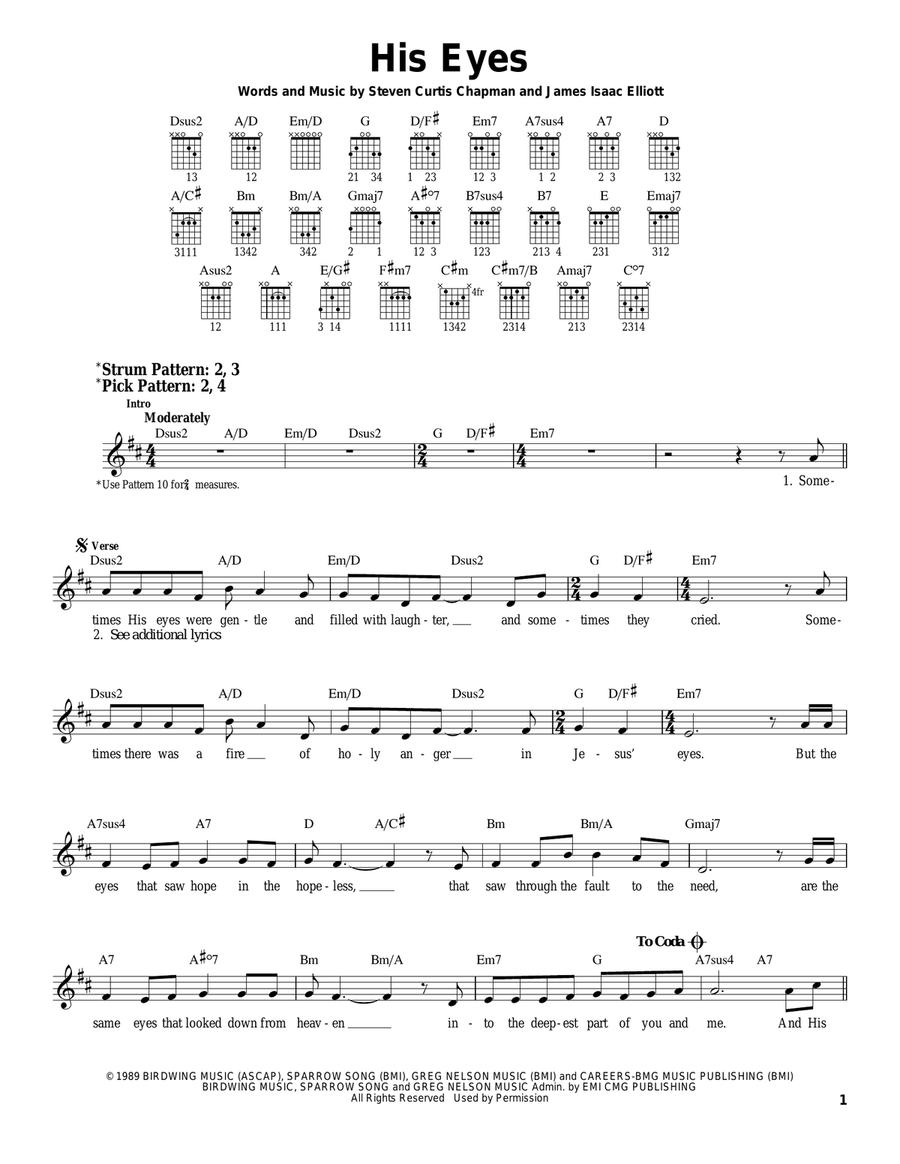 His Eyes His Eyes Easy Guitar scores gallery preview page 1