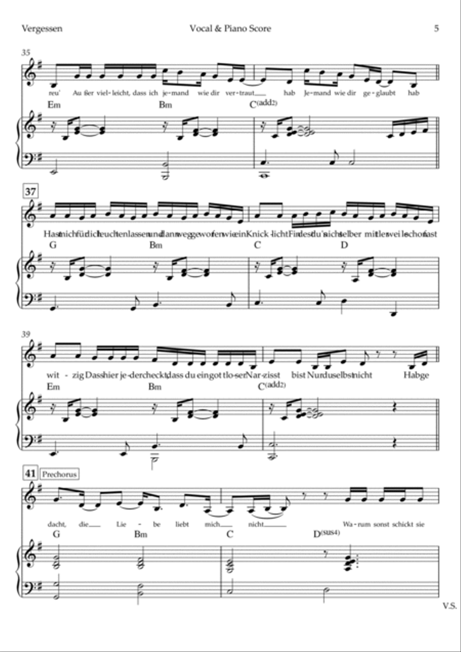 Vergessen Piano, Vocal, Guitar scores gallery preview page 5