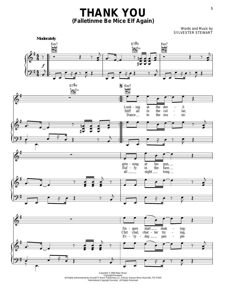 Thank You (Falletinme Be Mice Elf Again) Acoustic Guitar scores gallery preview page 1