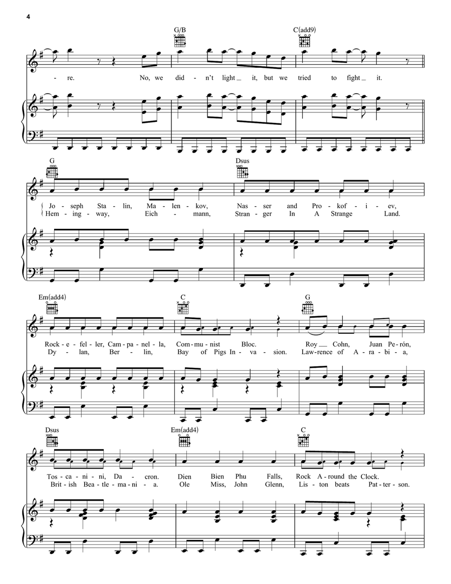 We Didn't Start The Fire Piano, Vocal, Guitar scores gallery preview page 4