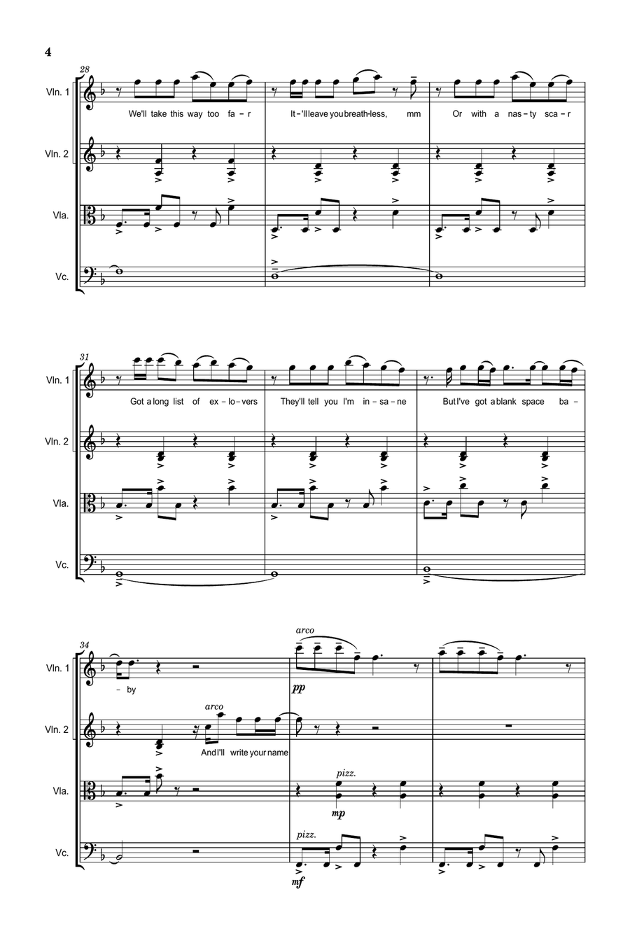 Blank Space String Quartet scores gallery preview page 4