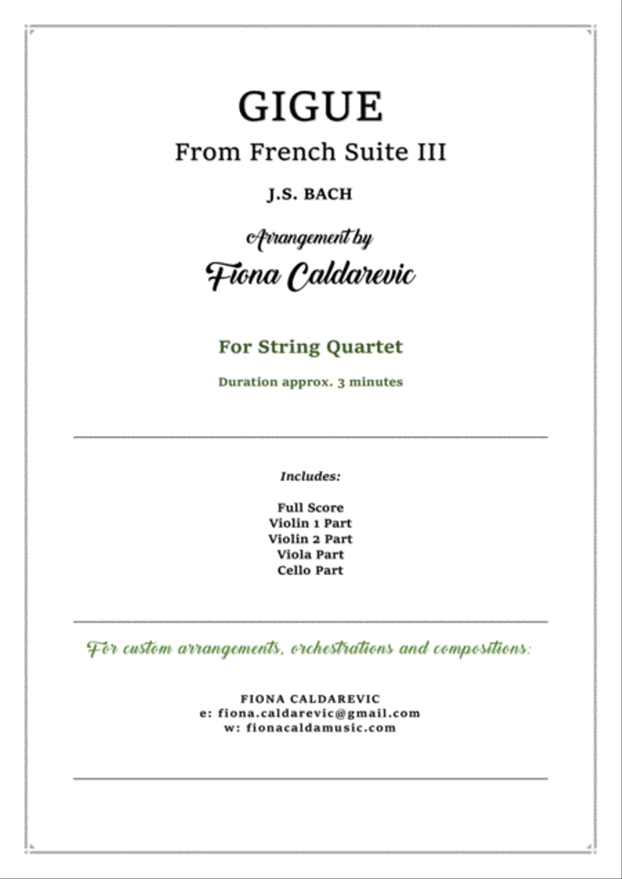 J.S. Bach - Gigue from French Suite III - for String Quartet String Quartet scores gallery preview page 1