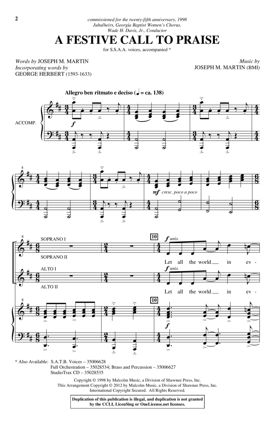 A Festive Call To Praise A Festive Call To Praise SSA scores gallery preview page 1