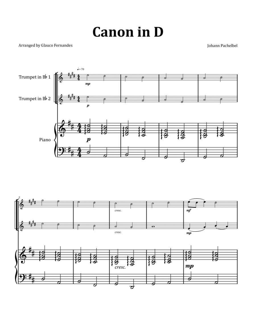 Canon by Pachelbel - Trumpet Duet with Piano image number null