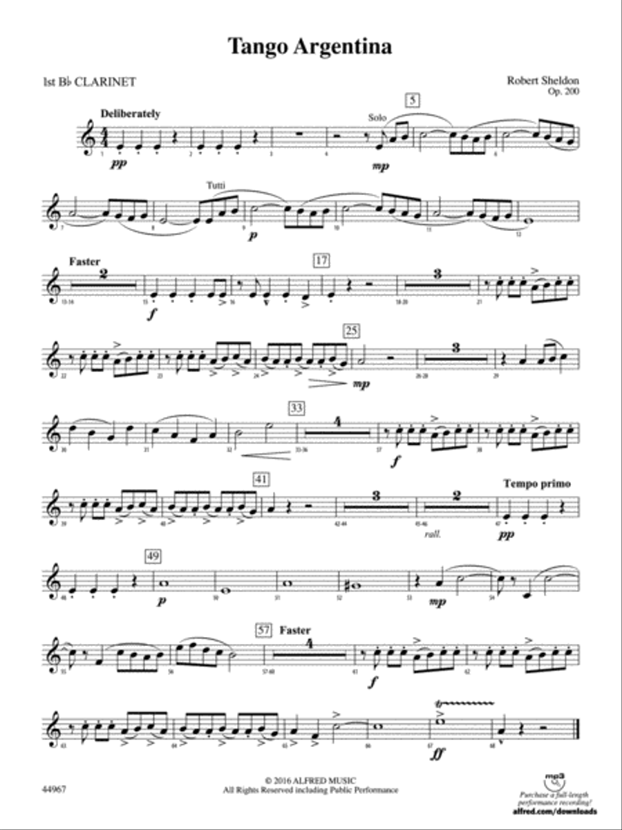 Tango Argentina: 1st B-flat Clarinet Concert Band scores gallery preview page 1