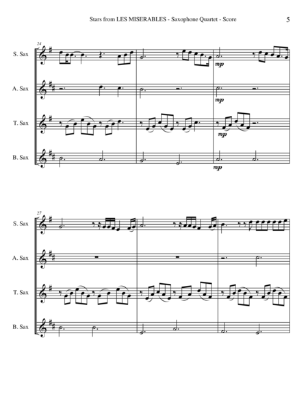 Stars from LES MISERABLES for Saxophone Quartet image number null