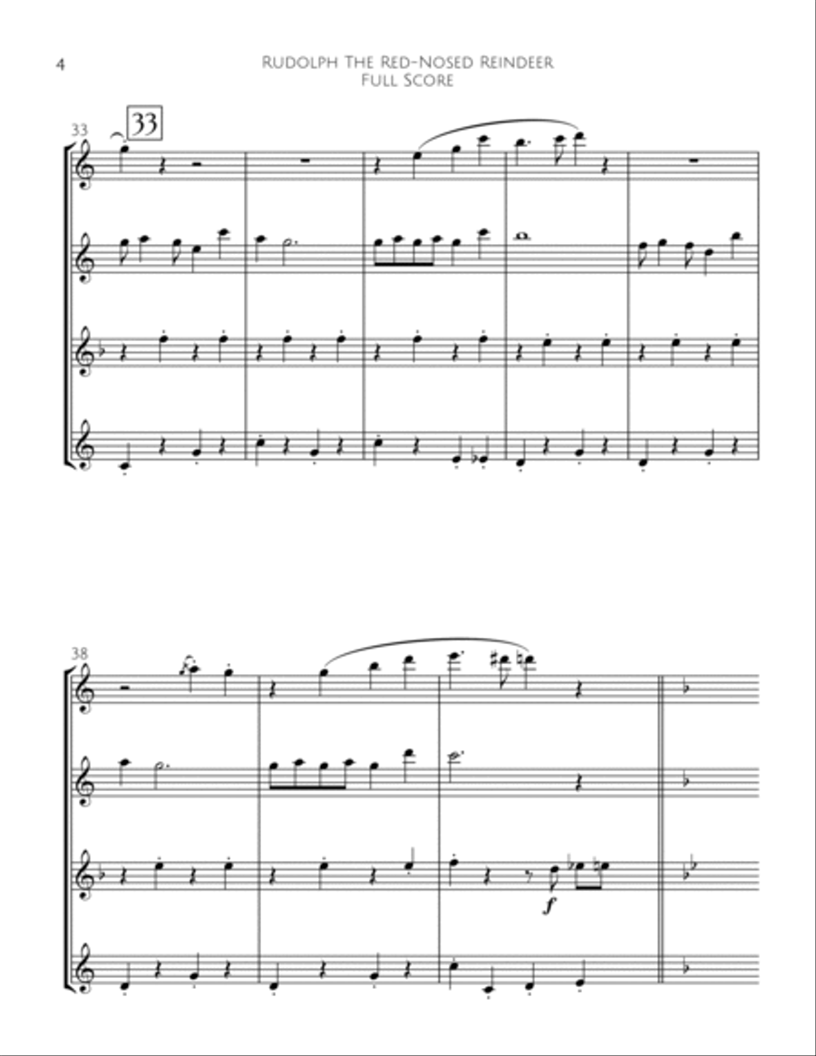 Rudolph The Red-nosed Reindeer Woodwind Quartet scores gallery preview page 5