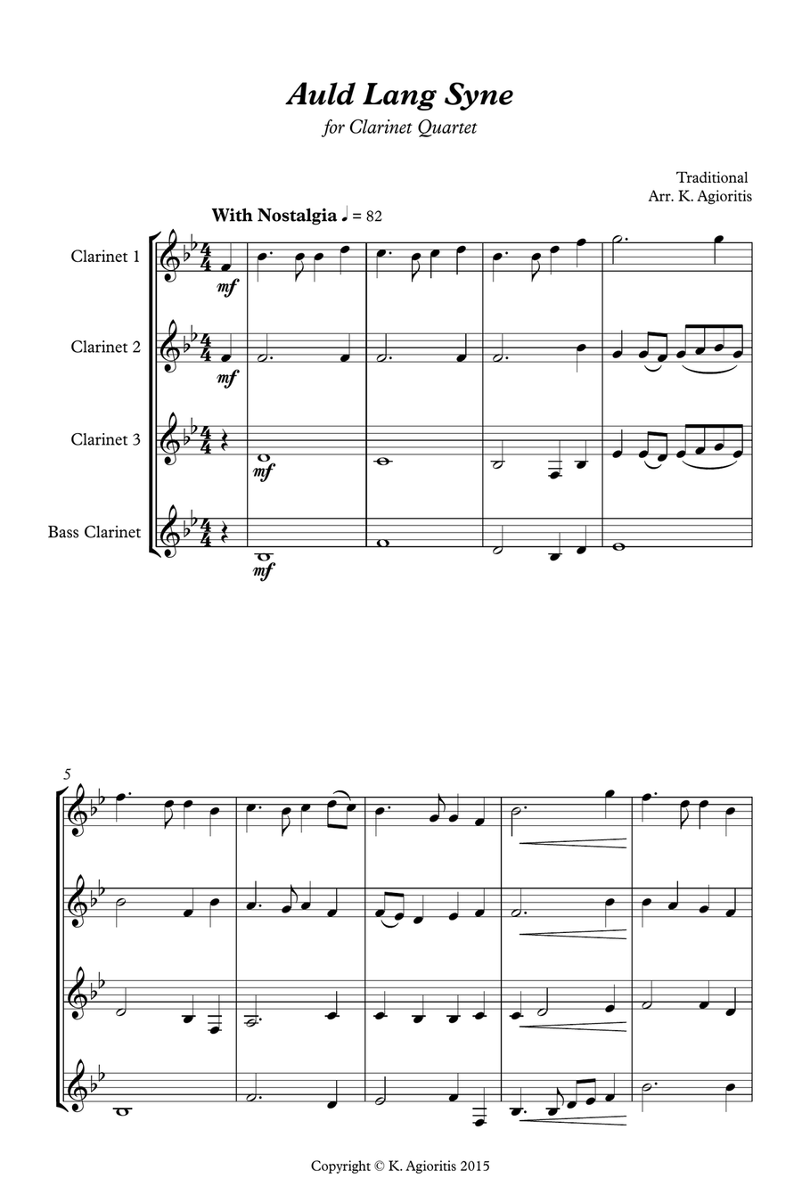 Auld Lang Syne - Clarinet Quartet Clarinet Quartet scores gallery preview page 2