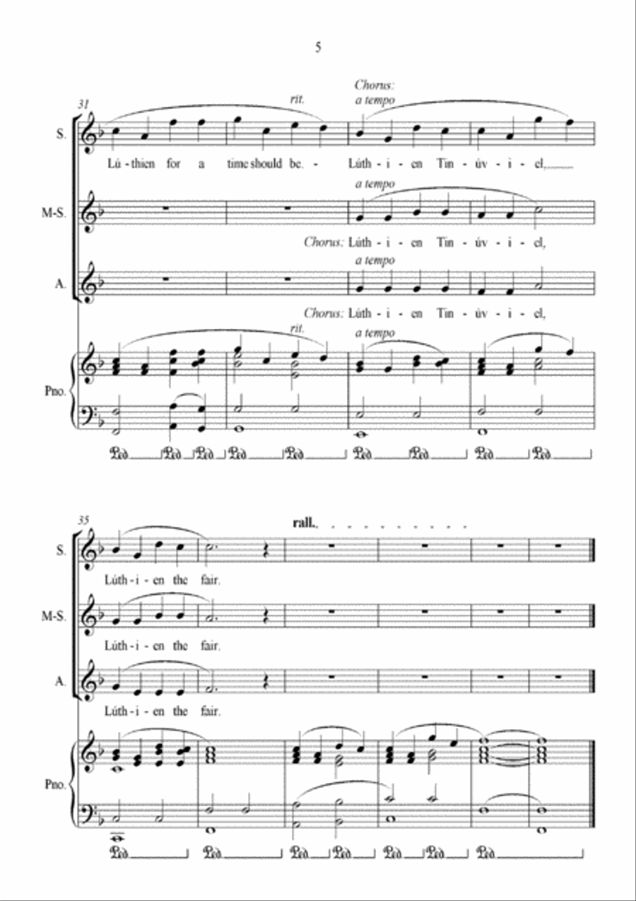 Tolkien Song: Beren's Song of Parting SSA scores gallery preview page 5
