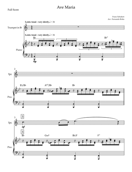 Ave Maria (Franz Schubert) for Trumpet in Bb Solo and Piano with Chords
