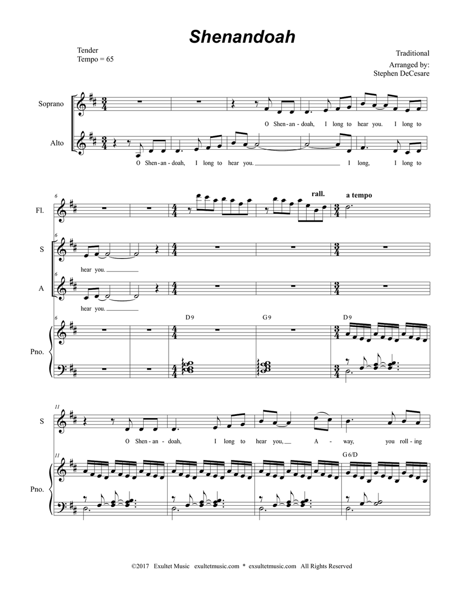 Shenandoah (Duet for Soprano and Alto Solo) Shenandoah (Duet for Soprano and Alto Solo) Alto Voice scores gallery preview page 1