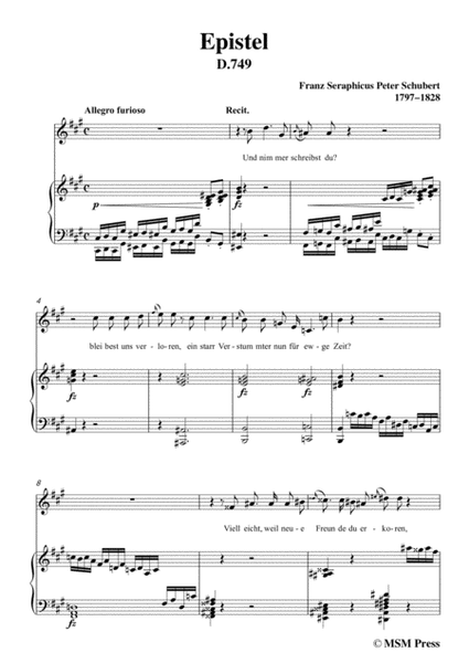 Schubert-Epistel(Herrn Joseph Spaun),in f sharp minor,for Voice&Piano image number null