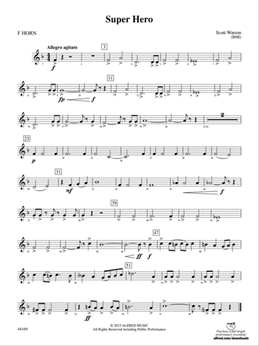 Super Hero: 1st F Horn Super Hero: 1st F Horn Concert Band scores gallery preview page 1