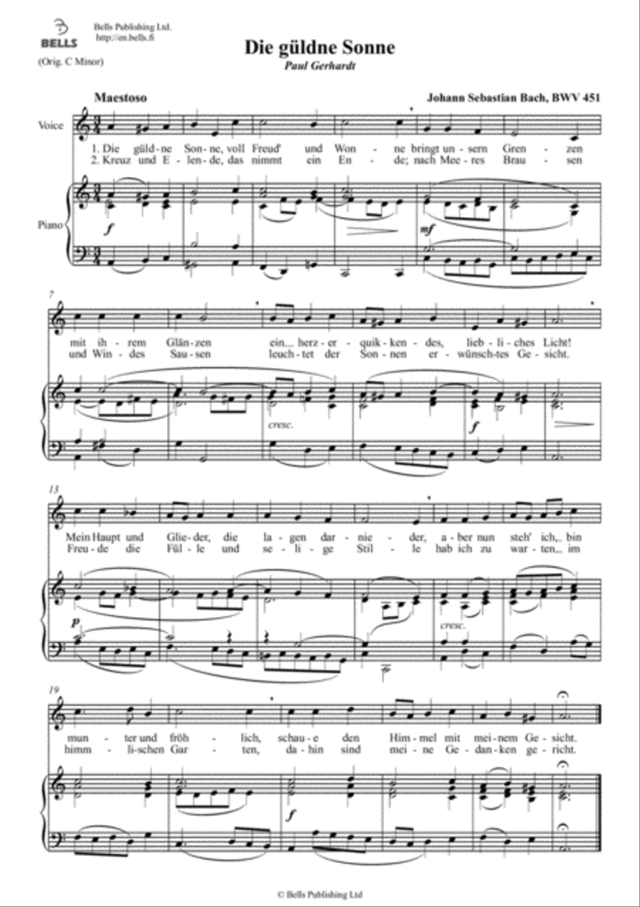 Die guldne Sonne, BWV 451 (A minor) Voice Solo scores gallery preview page 1