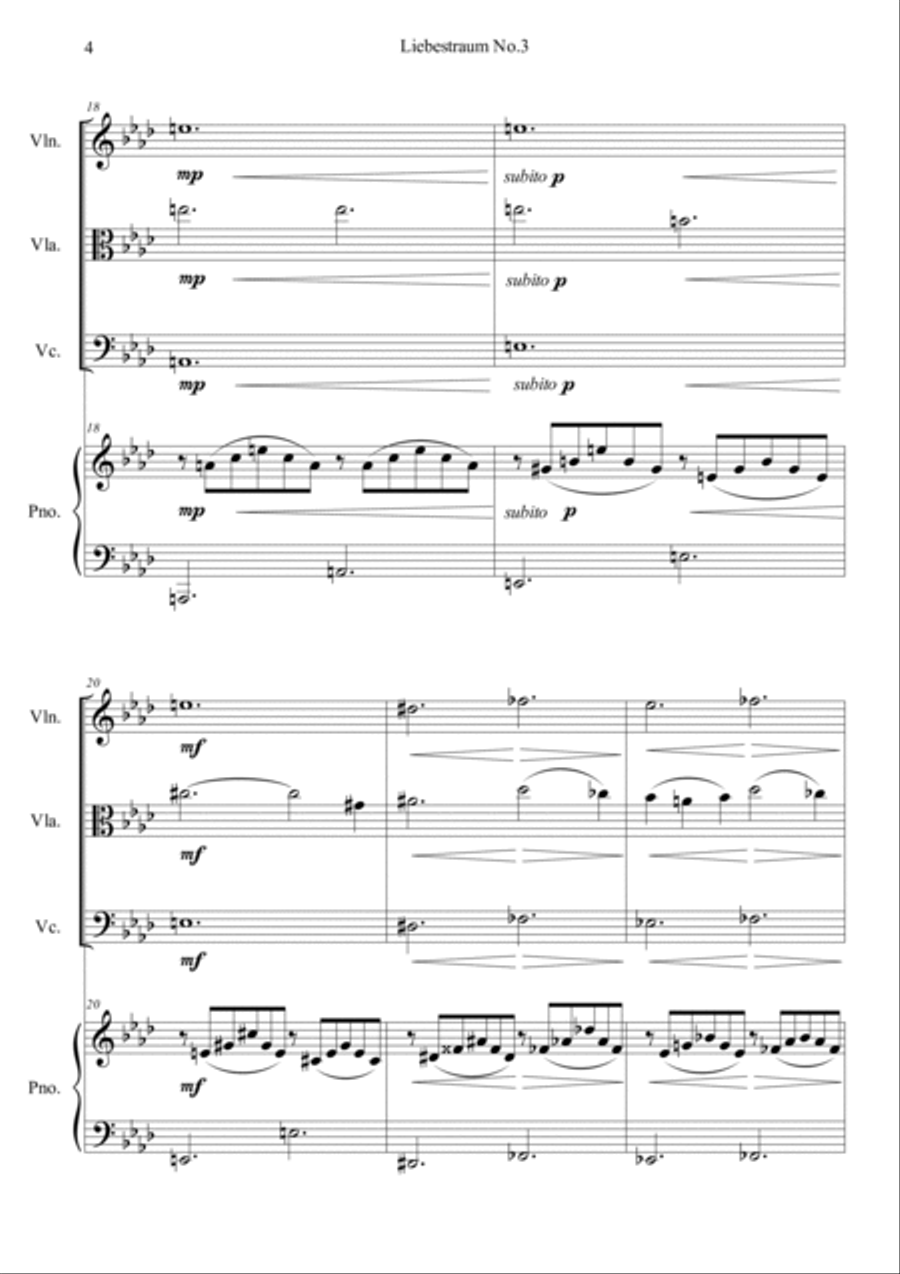 Liebestraum, S.541 No.3 Piano Quartet scores gallery preview page 4