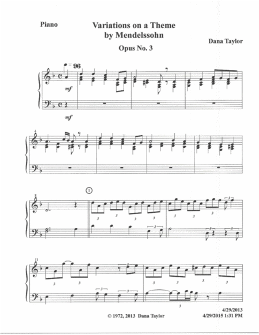 Variations On a Theme by Mendelssohn Piano Solo scores gallery preview page 3