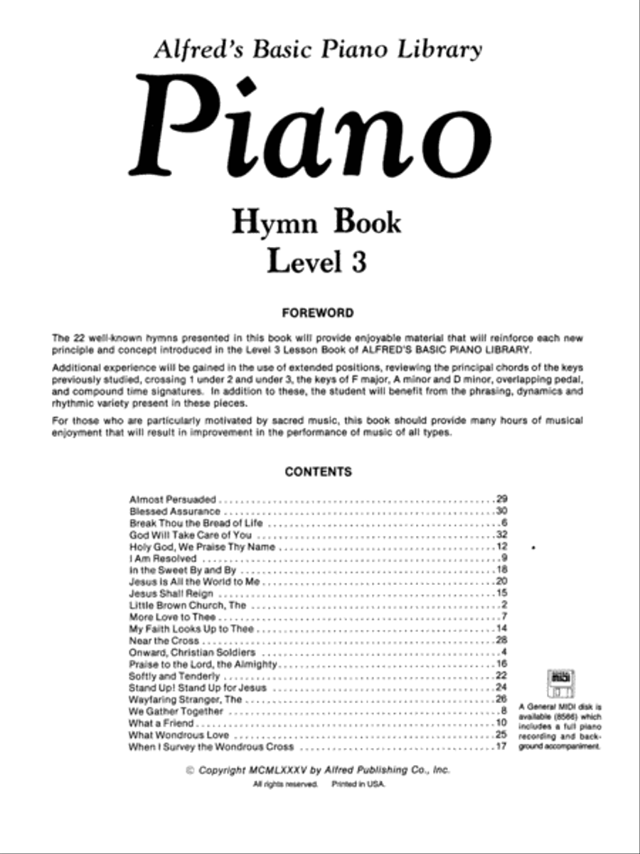 Alfred's Basic Piano Course Hymn Book, Level 3