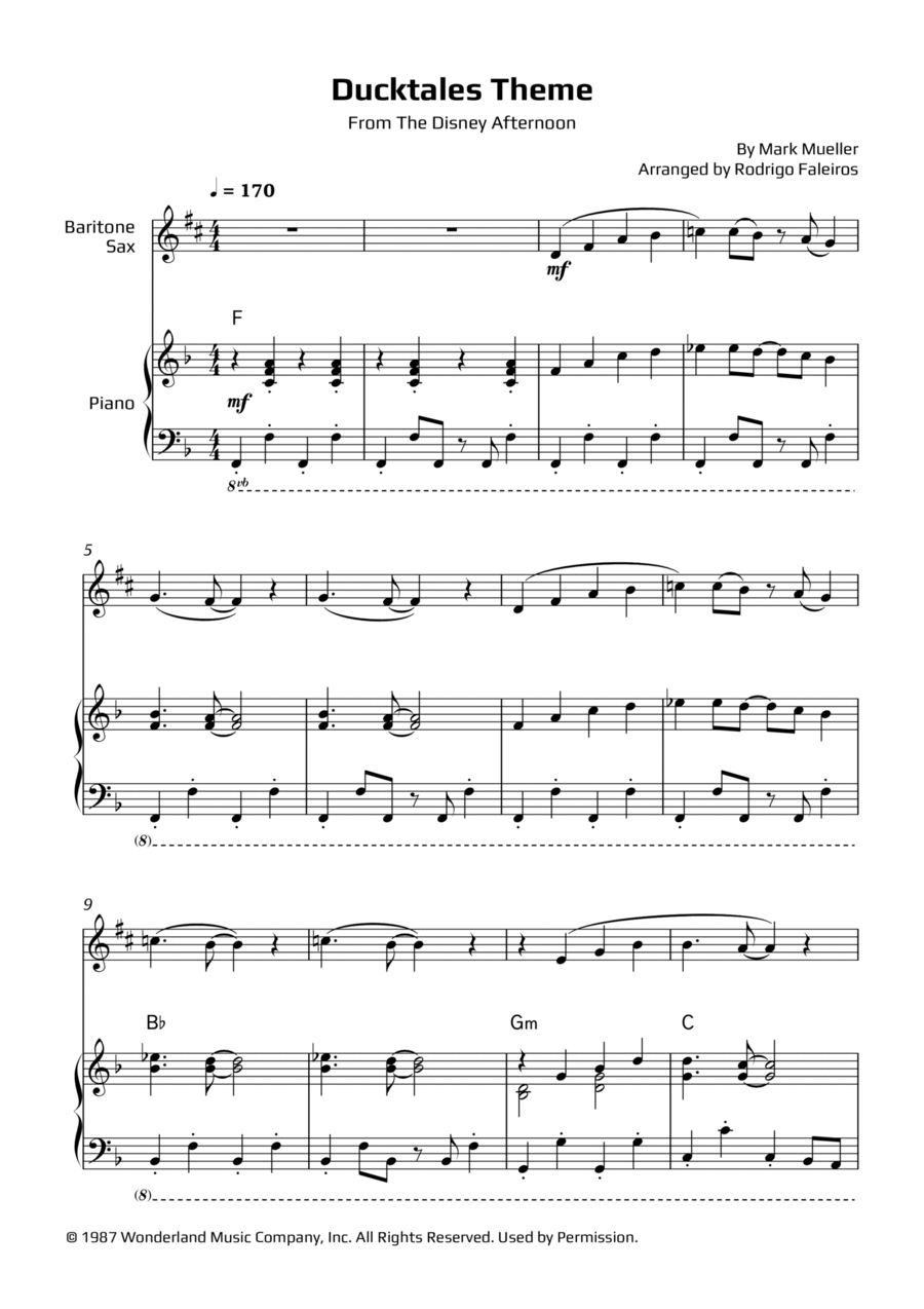 Ducktales Theme Baritone Saxophone scores gallery preview page 1