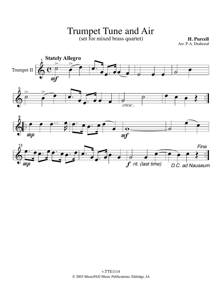 Trumpet Tune and Air by Purcell (arranged for brass quartet) Brass Quartet scores gallery preview page 3