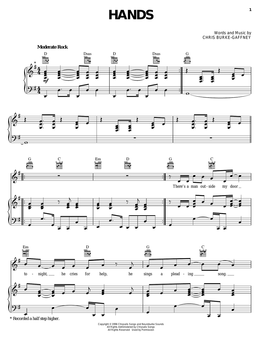 Hands Piano, Vocal, Guitar scores gallery preview page 1