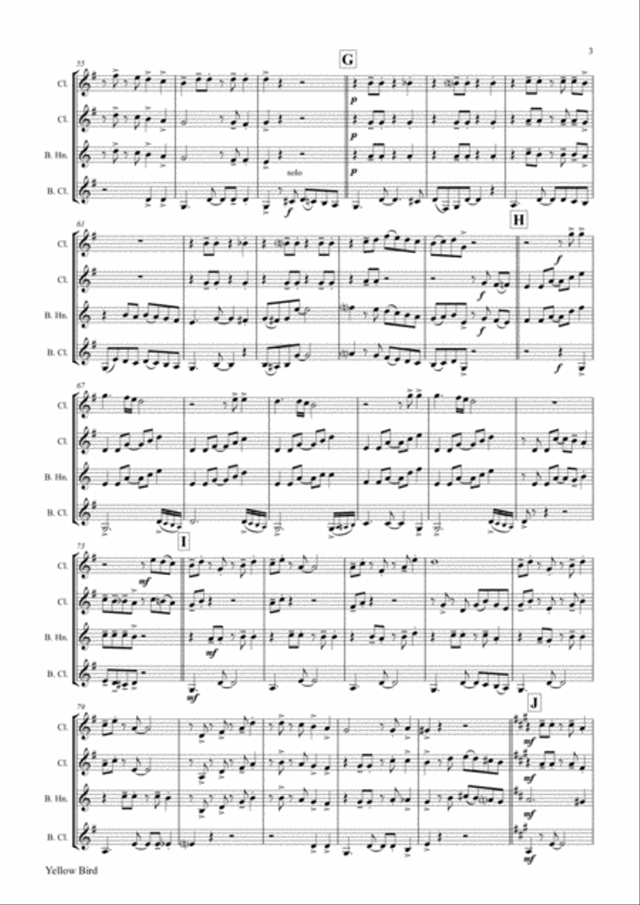 Yellow Bird - Haitian Folk Song - Calypso - Clarinet Quartet Clarinet Quartet scores gallery preview page 4