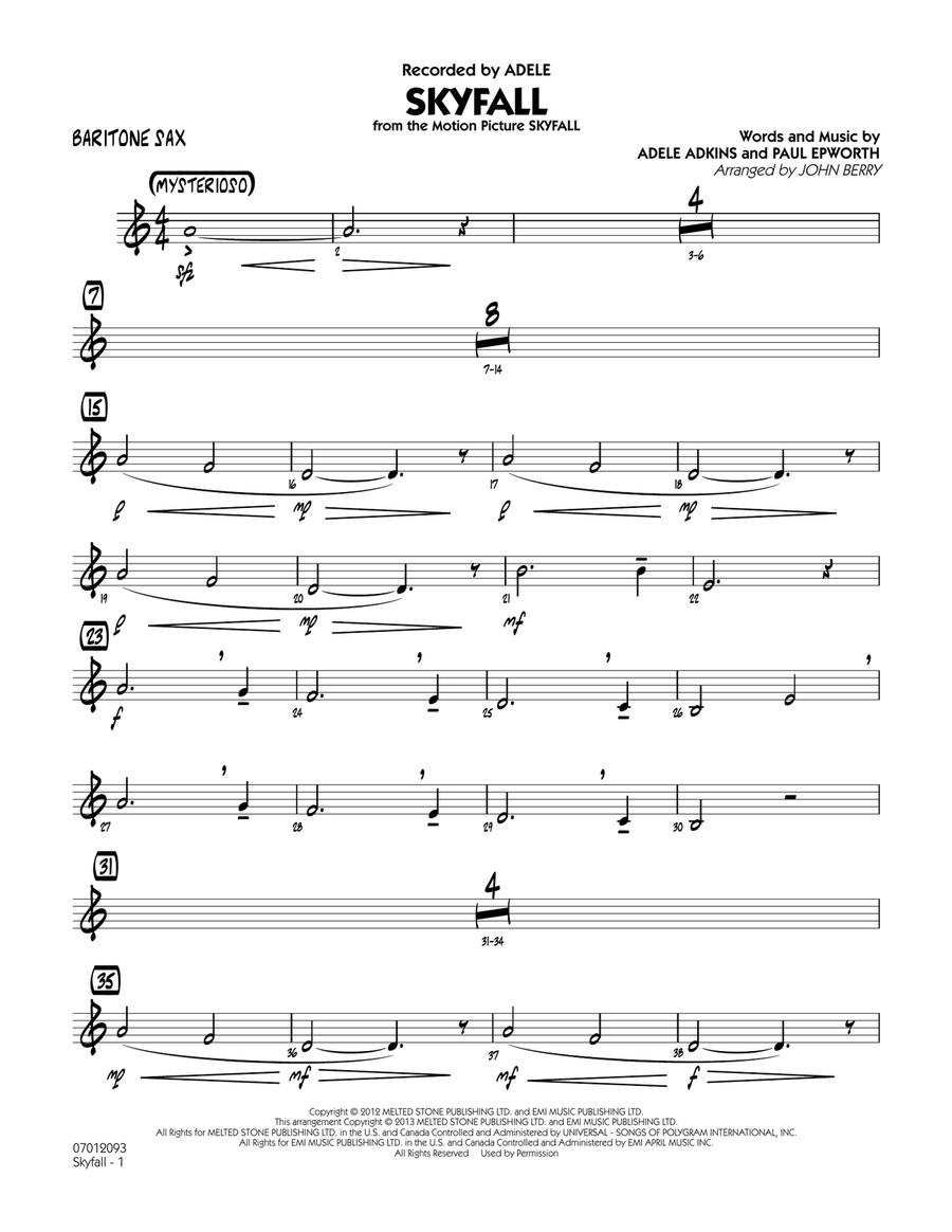 Skyfall - Baritone Sax Jazz Ensemble scores gallery preview page 1
