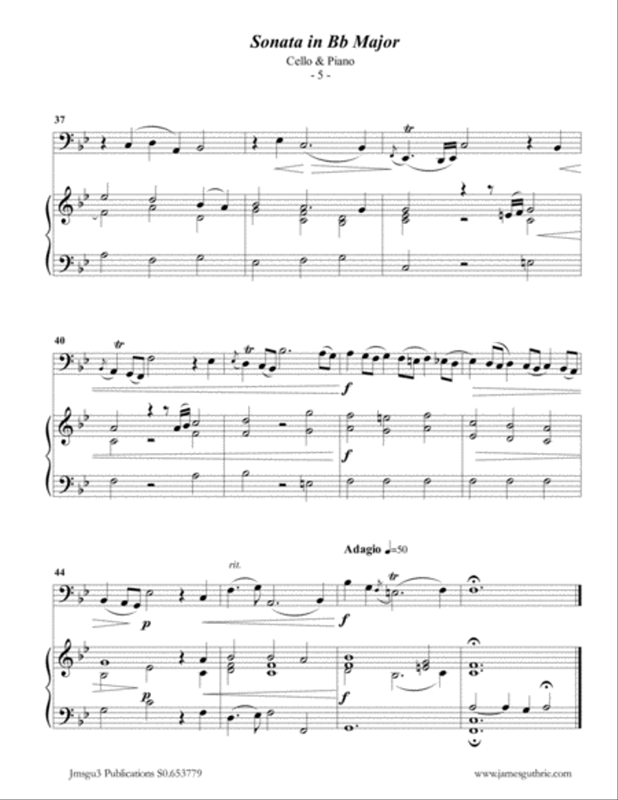 Telemann: Sonata in Bb Major for Cello & Piano Piano scores gallery preview page 5