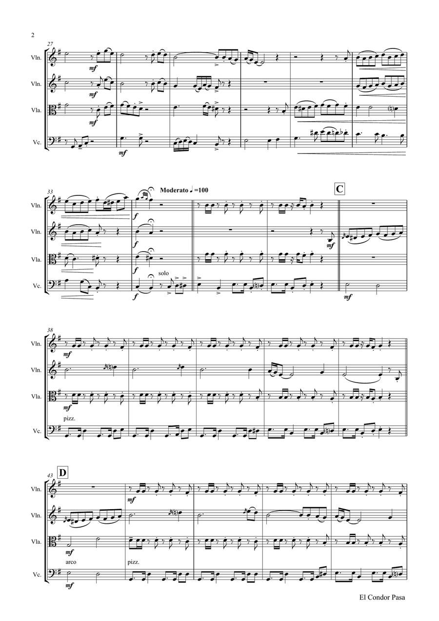 El Condor pasa - Peruvian Folk Song - String Quartet String Quartet scores gallery preview page 2