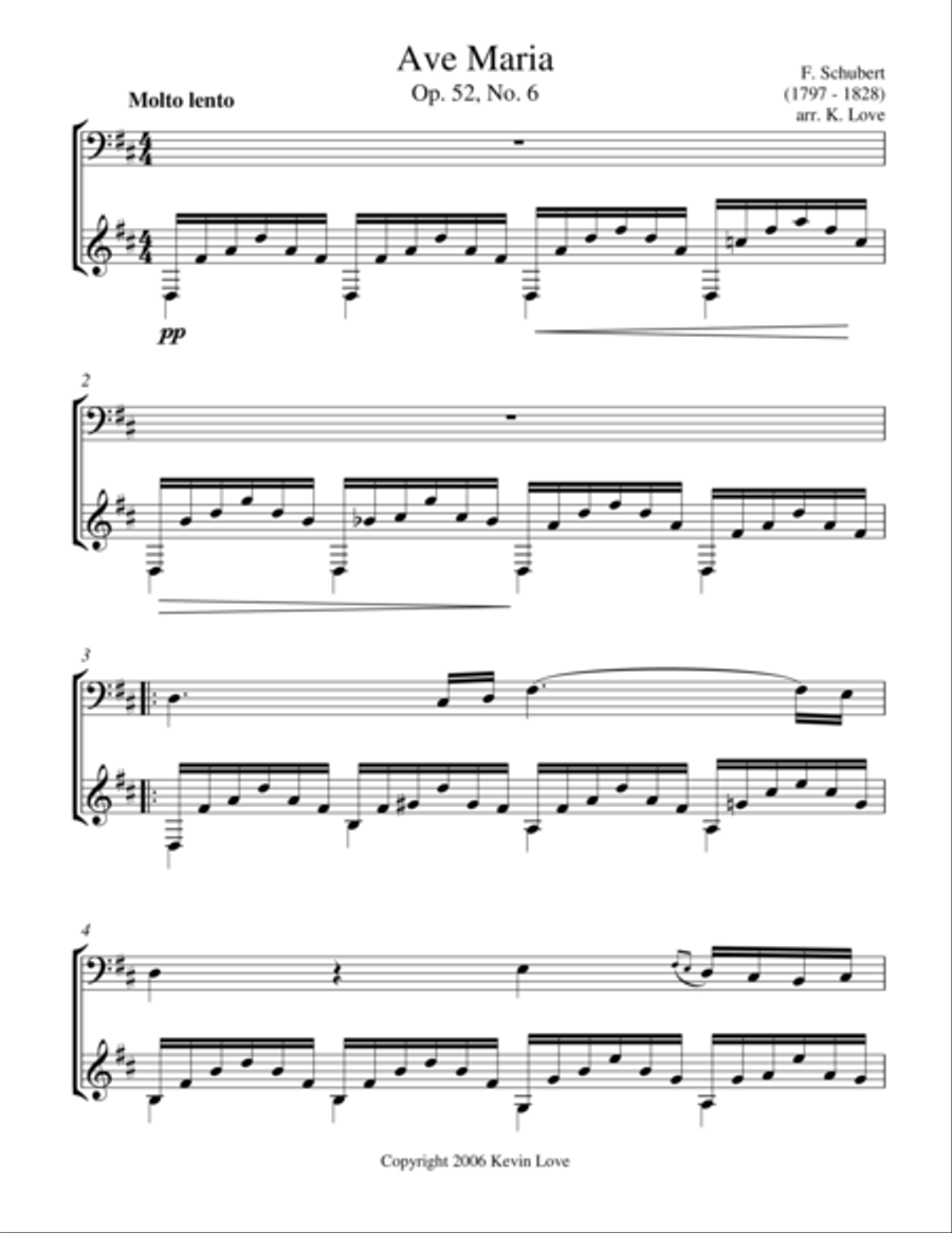 Ave Maria, D Major (Cello and Guitar) - Score and Parts image number null