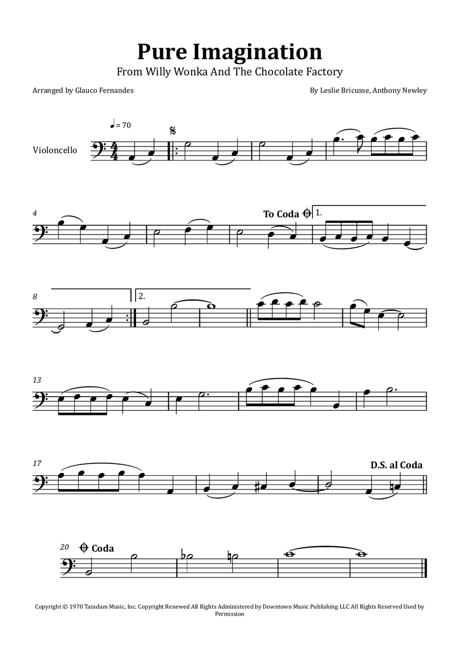 Pure Imagination Cello Solo scores gallery preview page 1