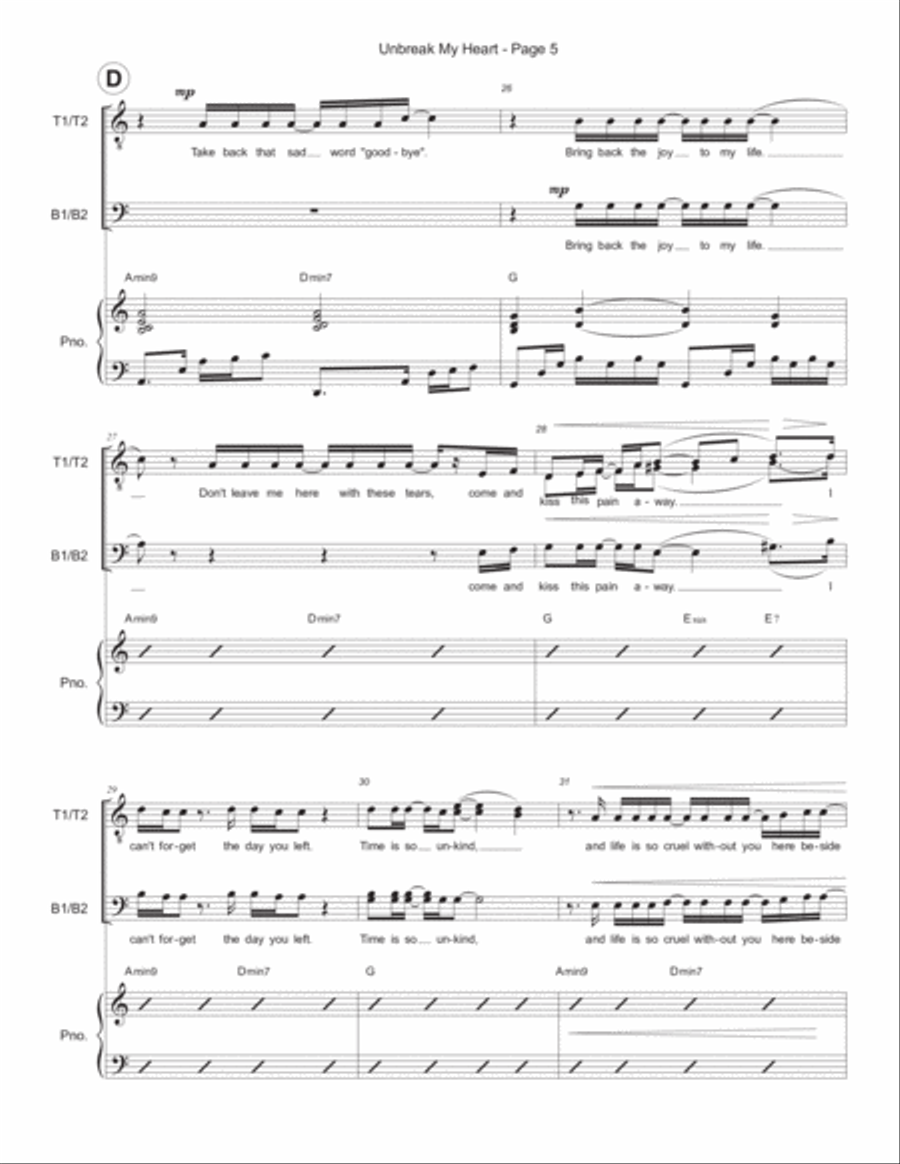 Un-break My Heart TTBB scores gallery preview page 5