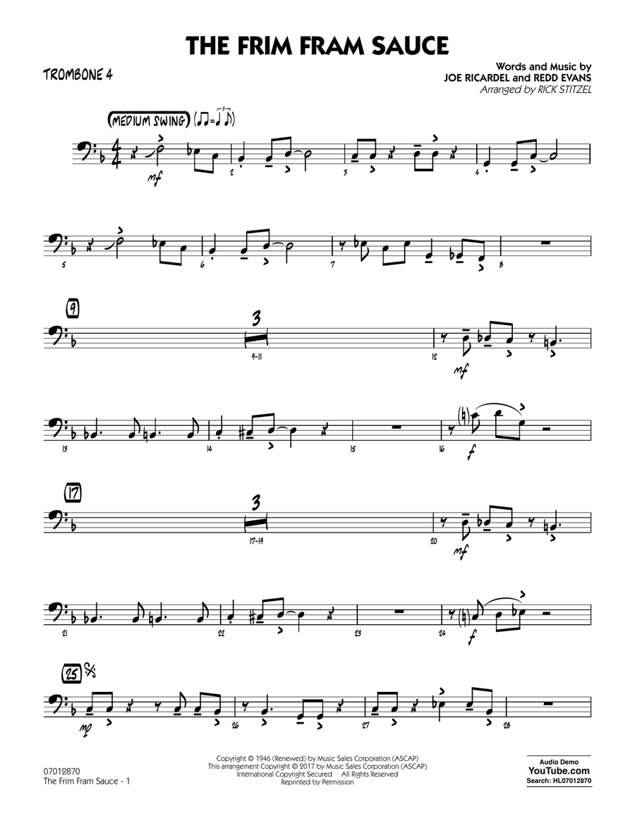 The Frim Fram Sauce (Key: F) - Trombone 4 Jazz Ensemble scores gallery preview page 1