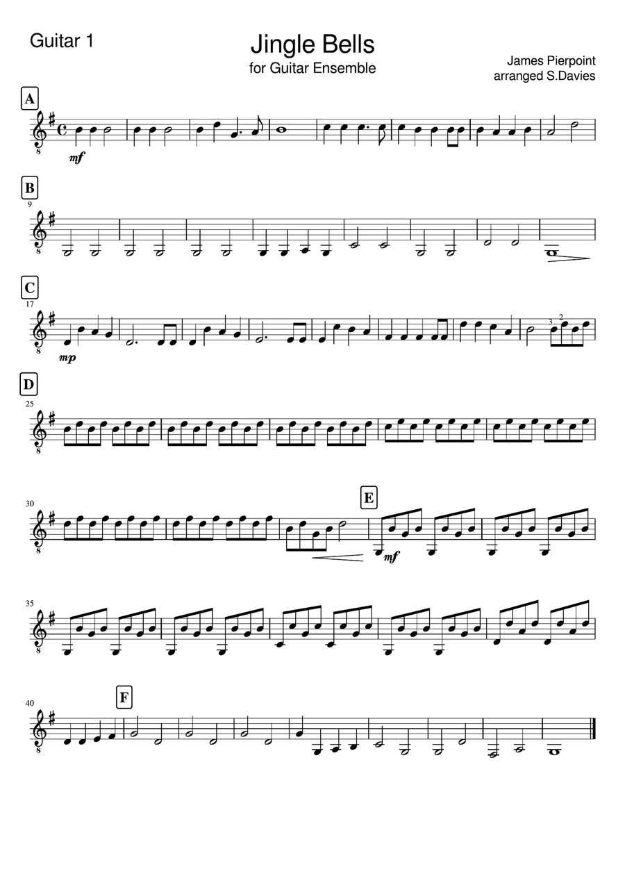 Jingle Bells - Easy Guitar Ensemble Guitar Ensemble scores gallery preview page 4