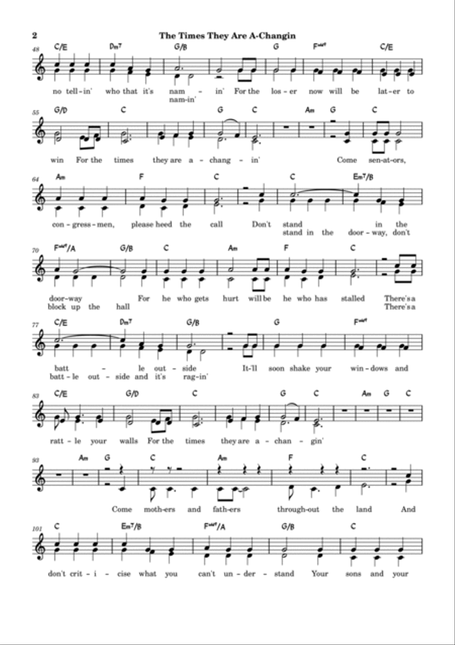 The Times They Are A-changin' Guitar scores gallery preview page 2