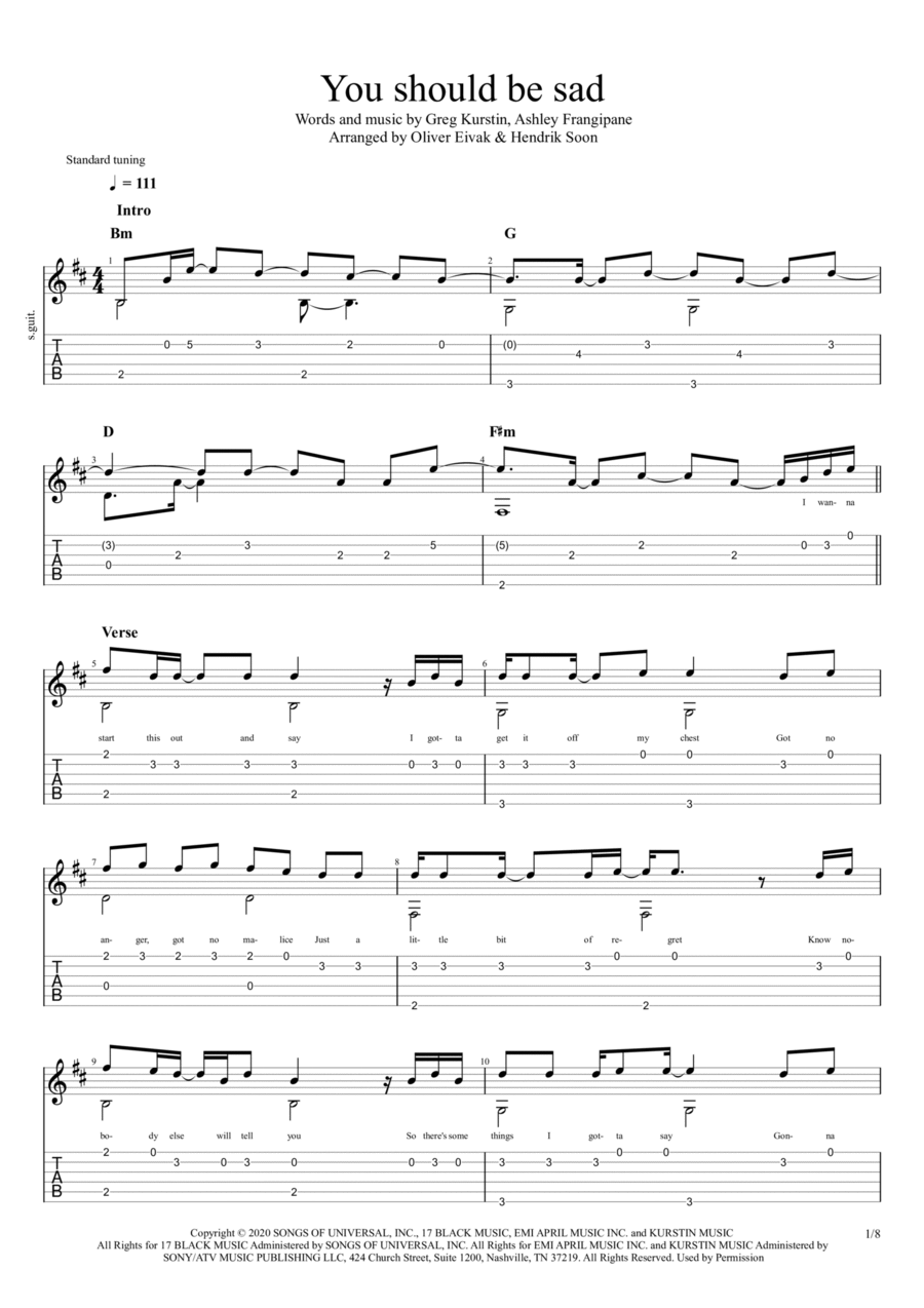You Should Be Sad Electric Guitar scores gallery preview page 1