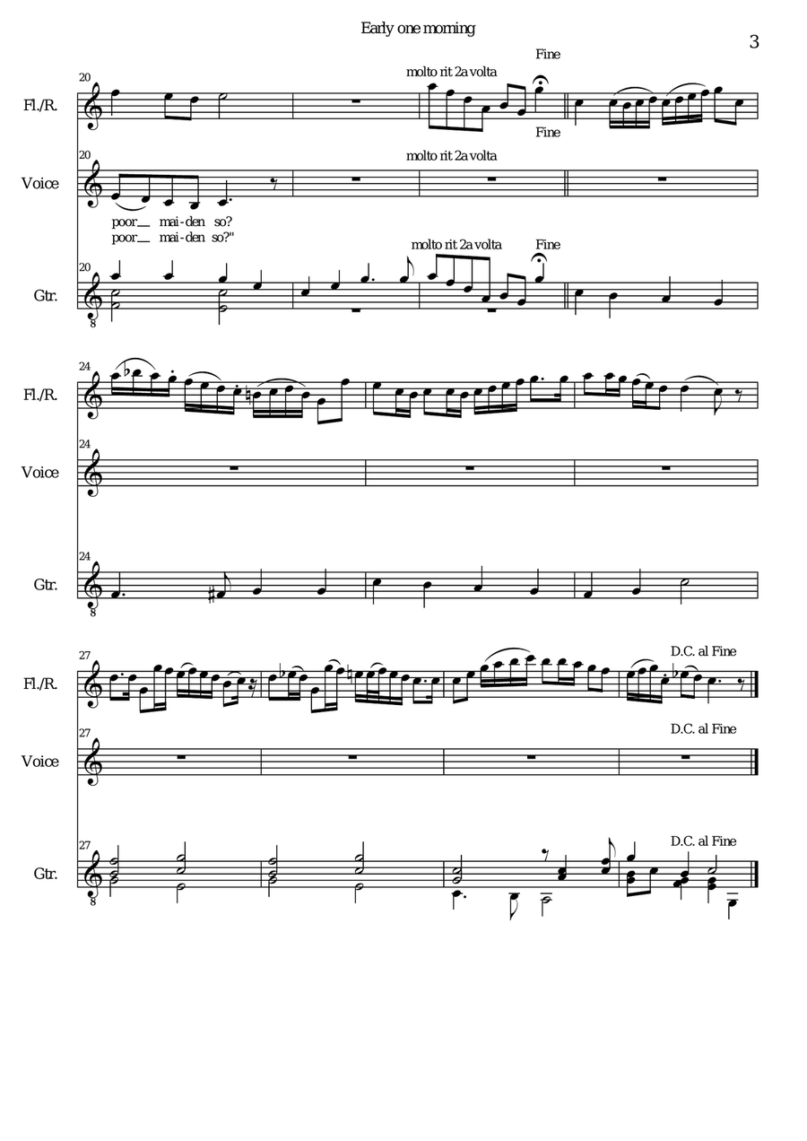Early one Morning for flute (or recorder) alto voice and classical guitar Flute scores gallery preview page 3