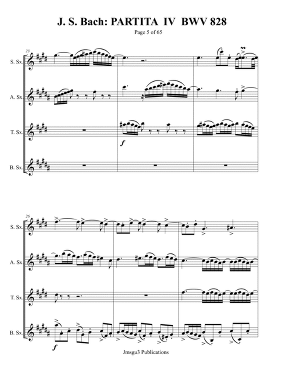 Bach: Partita No. 4 BWV 828 for Saxophone Quartet image number null