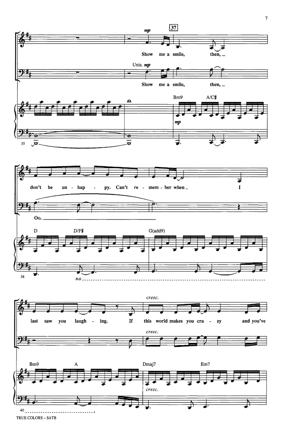 True Colors (arr. Mac Huff) 4-Part scores gallery preview page 6