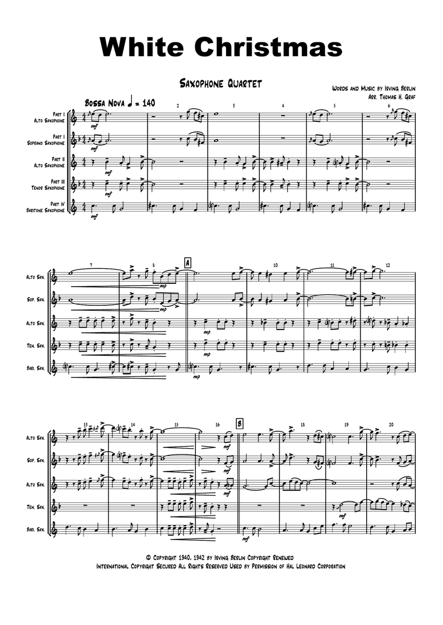 White Christmas Saxophone Quartet scores gallery preview page 1